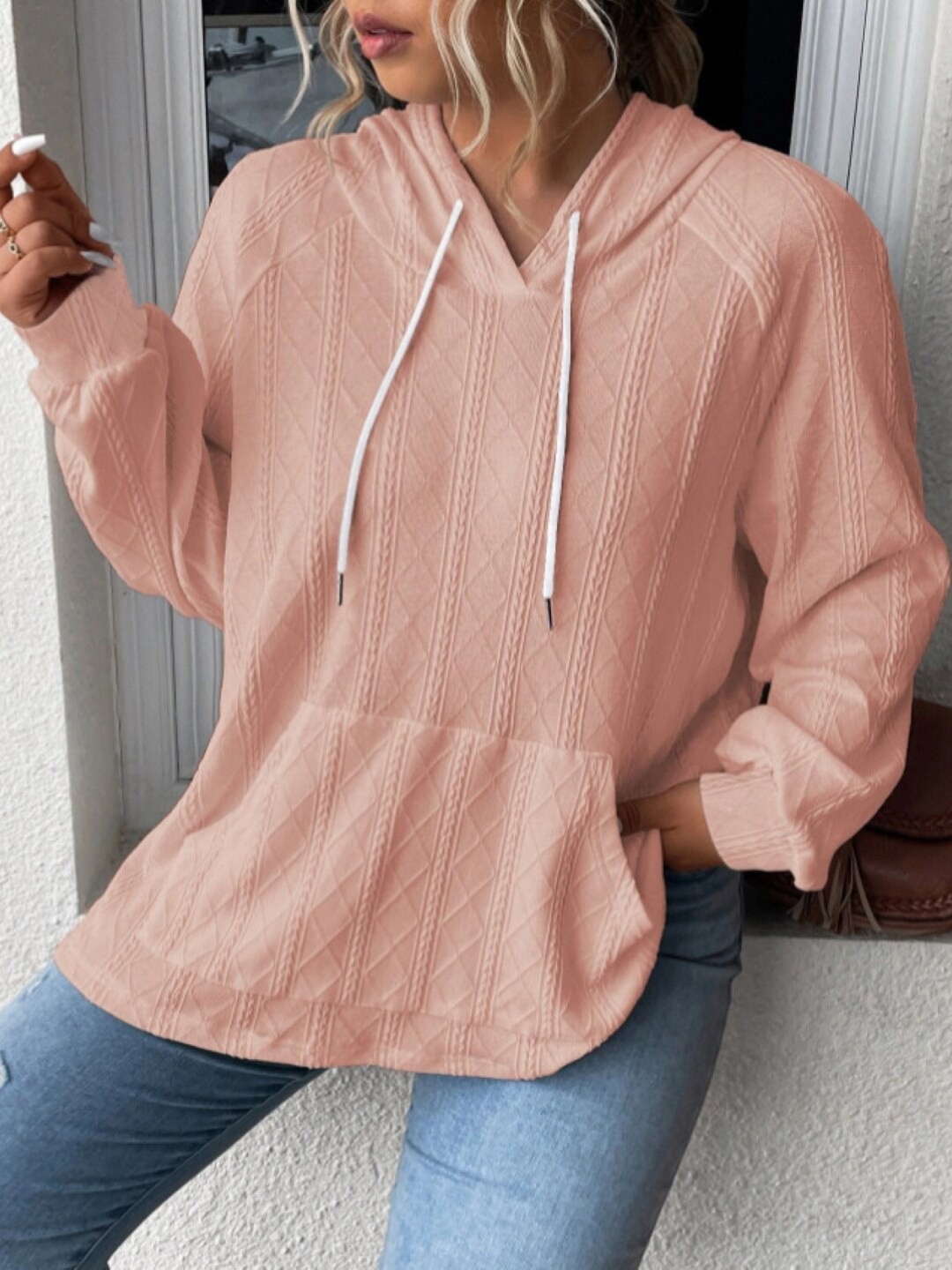 

Stylecast X KPOP Self Design Hooded Pullover Sweatshirts, Pink