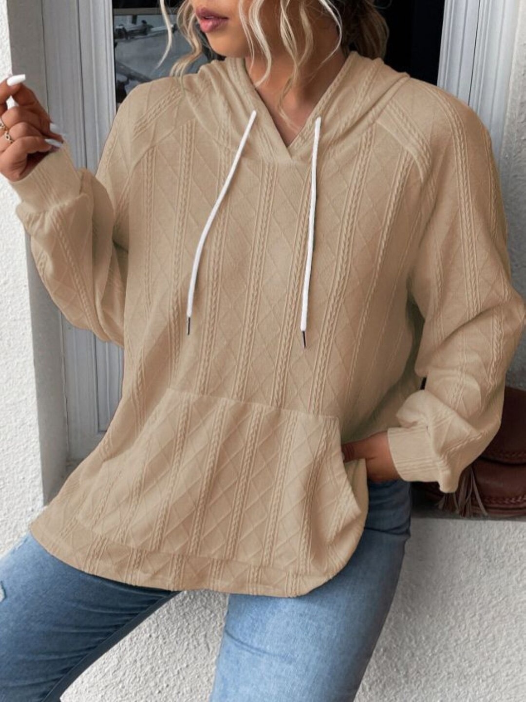 

Stylecast X KPOP Self Design Hooded Pullover Sweatshirt, Khaki