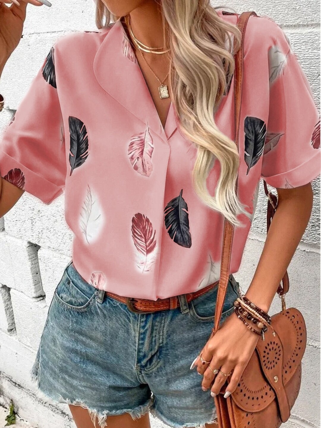 

Stylecast X KPOP Pink Tropical Printed Shirt Collar Top