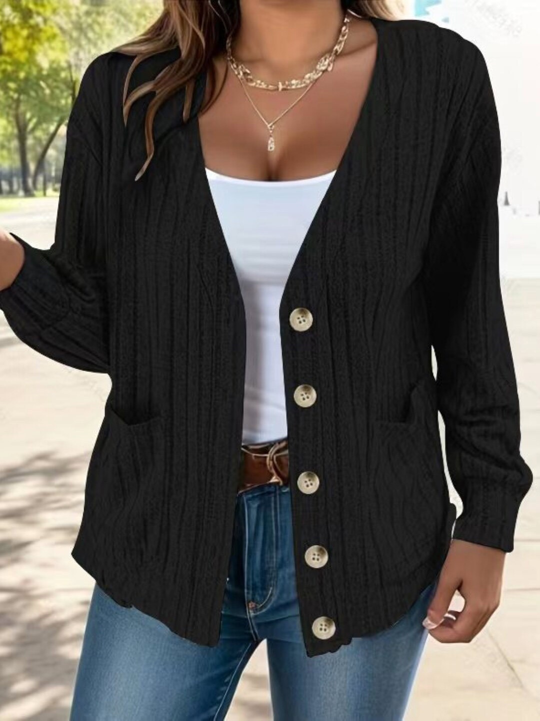 

Stylecast X KPOP Black Striped V-Neck Cardigan