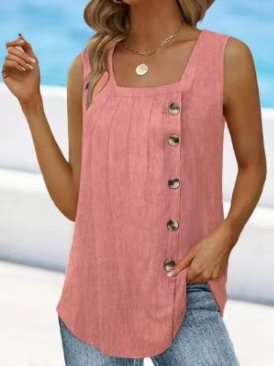 

Stylecast X KPOP Pink Square Neck Sleeveless Top