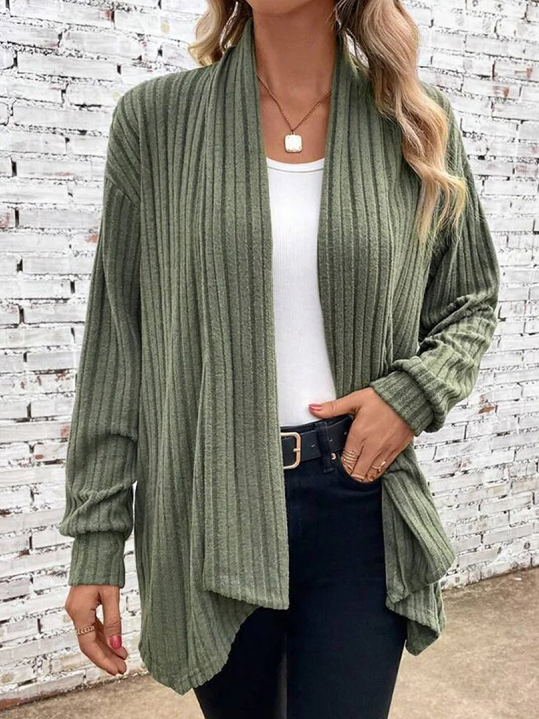 

Stylecast X KPOP Striped Front Open Sweater, Green