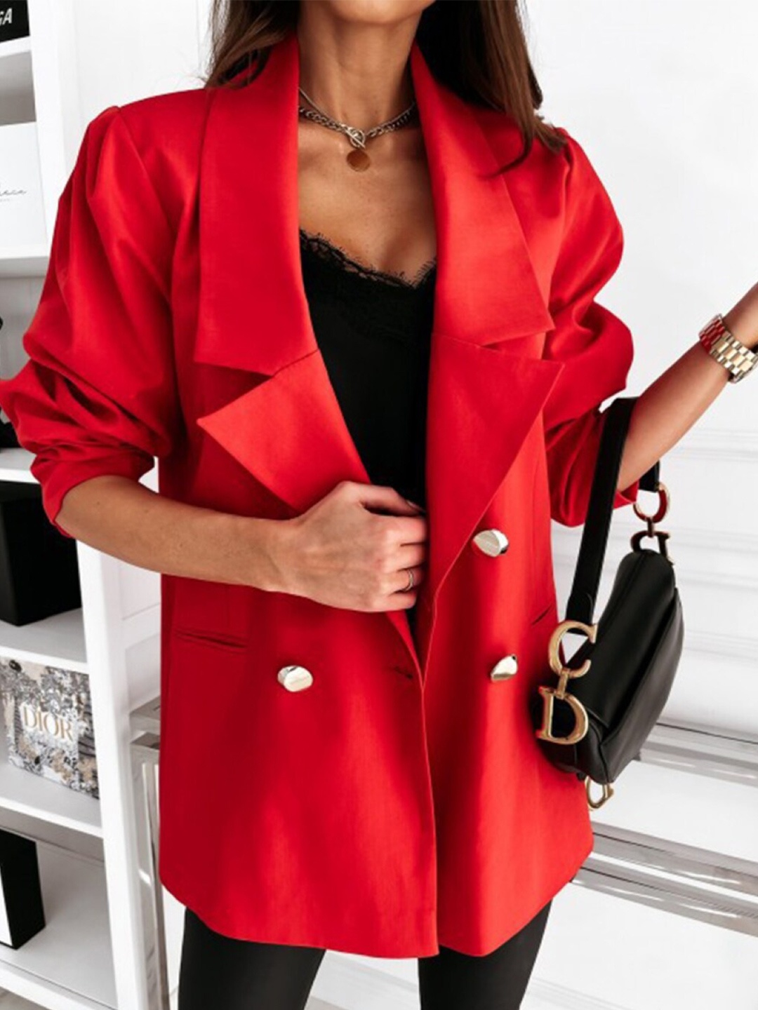 

Stylecast X KPOP Notched Lapel Longline Overcoat, Red