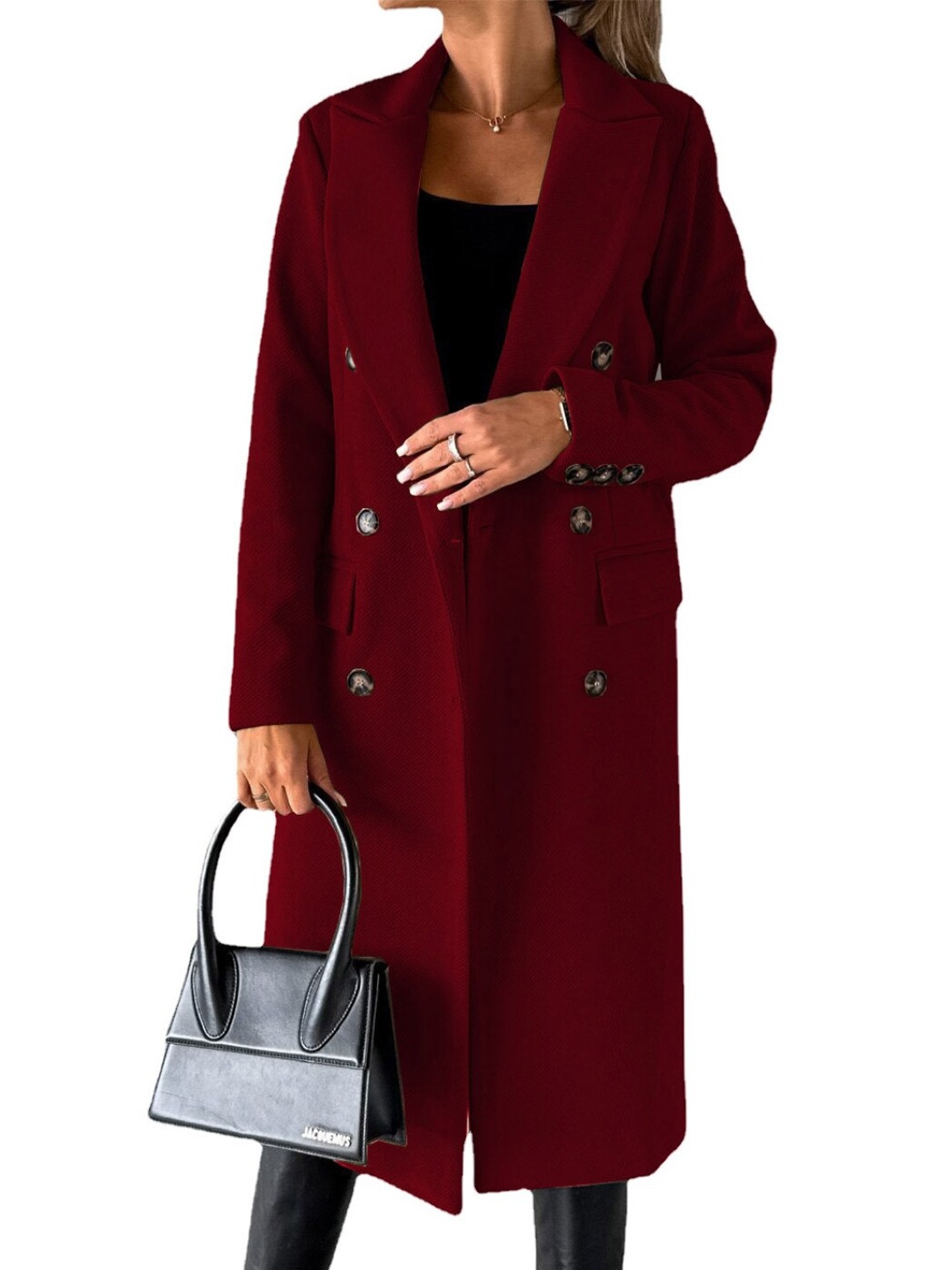

Stylecast X KPOP Notched Lapel Longline Overcoat, Maroon