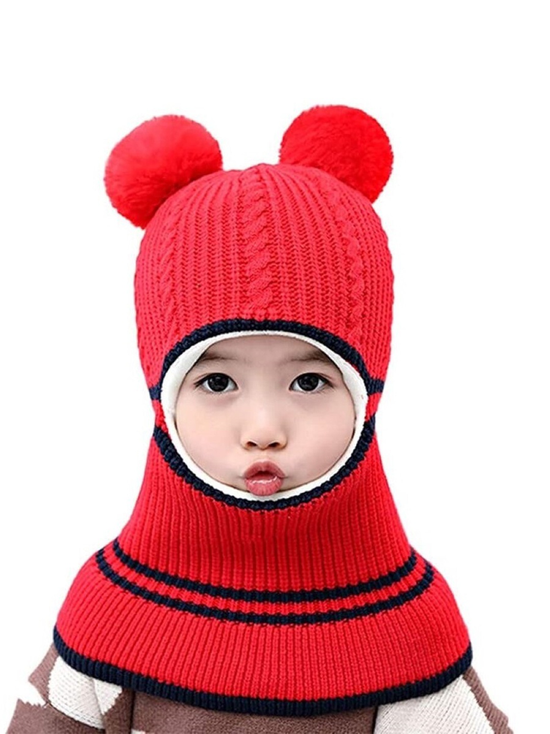 

EL REGALO Kids Self Design Woollen Balaclava Cap, Red
