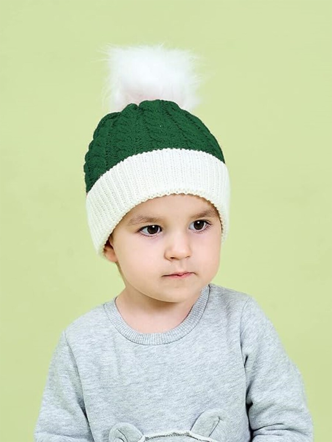 

EL REGALO Kids Self Design Woollen Beanie Cap, Green