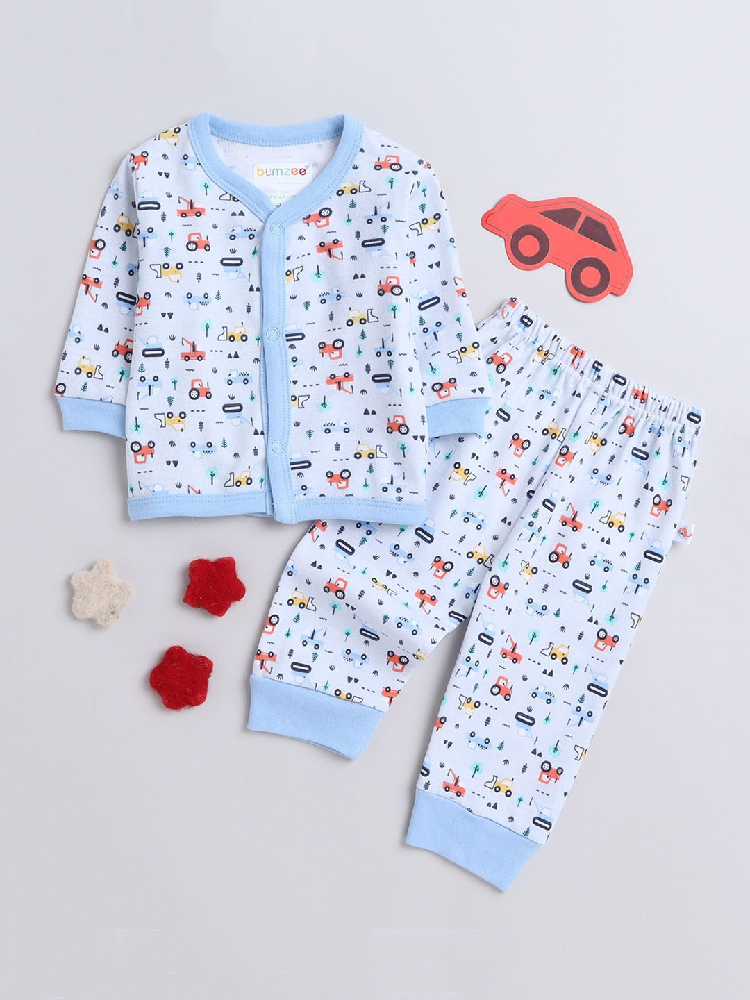 

BUMZEE Infant Boys Graphic Printed Pure Cotton Night suit, Blue