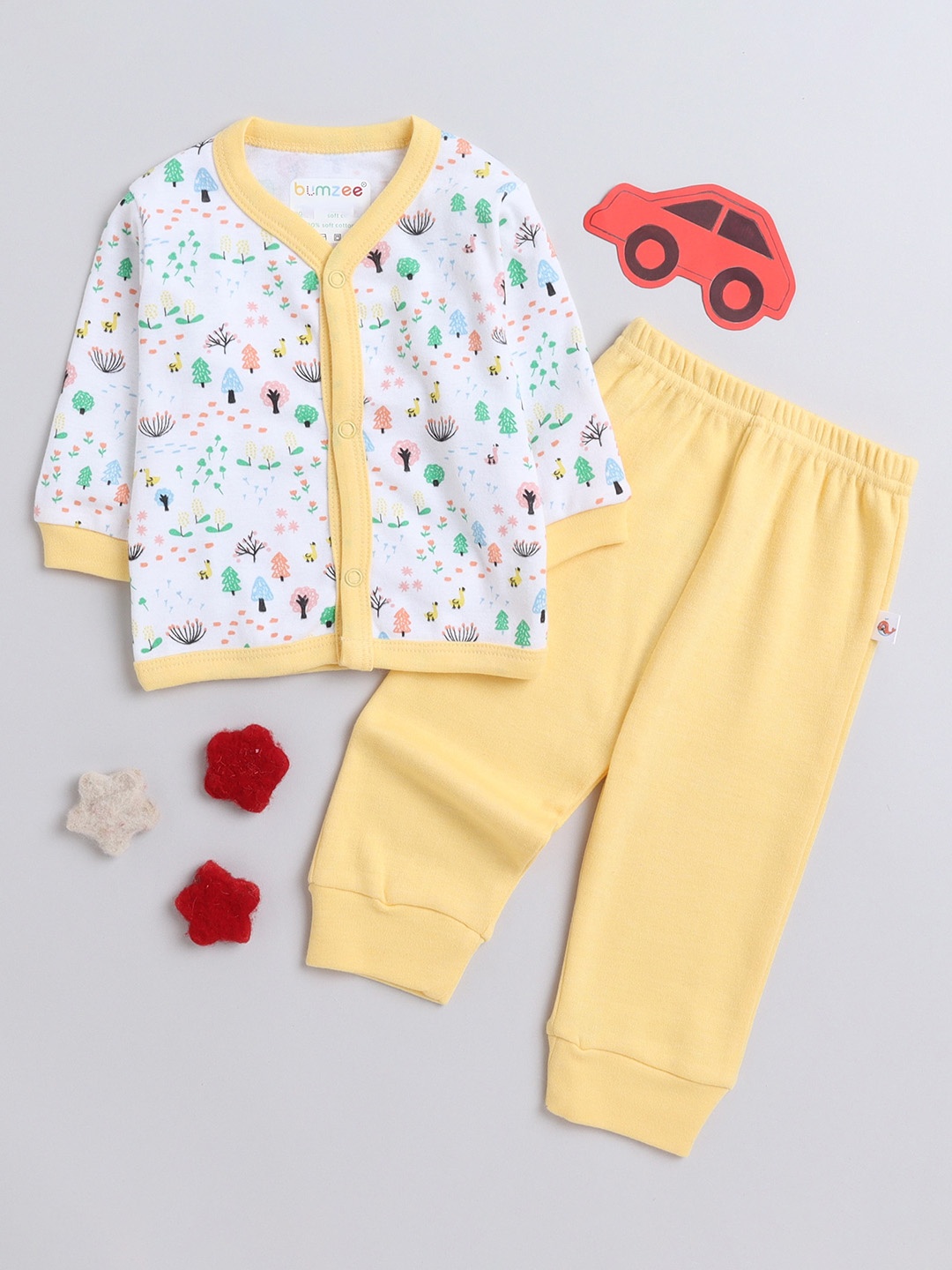 

BUMZEE Infant Girls Conversational Printed Pure Cotton Night suit, White