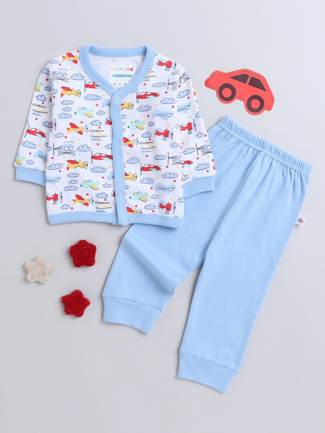 

BUMZEE Infant Boys Graphic Printed Pure Cotton Night suit, Blue