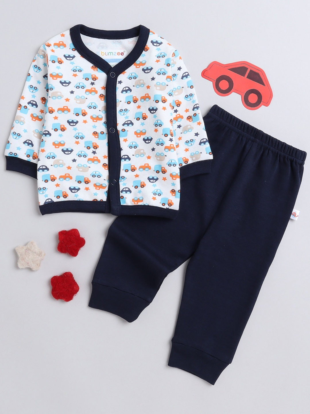 

BUMZEE Infant Boys Graphic Printed Pure Cotton Night suit, Navy blue