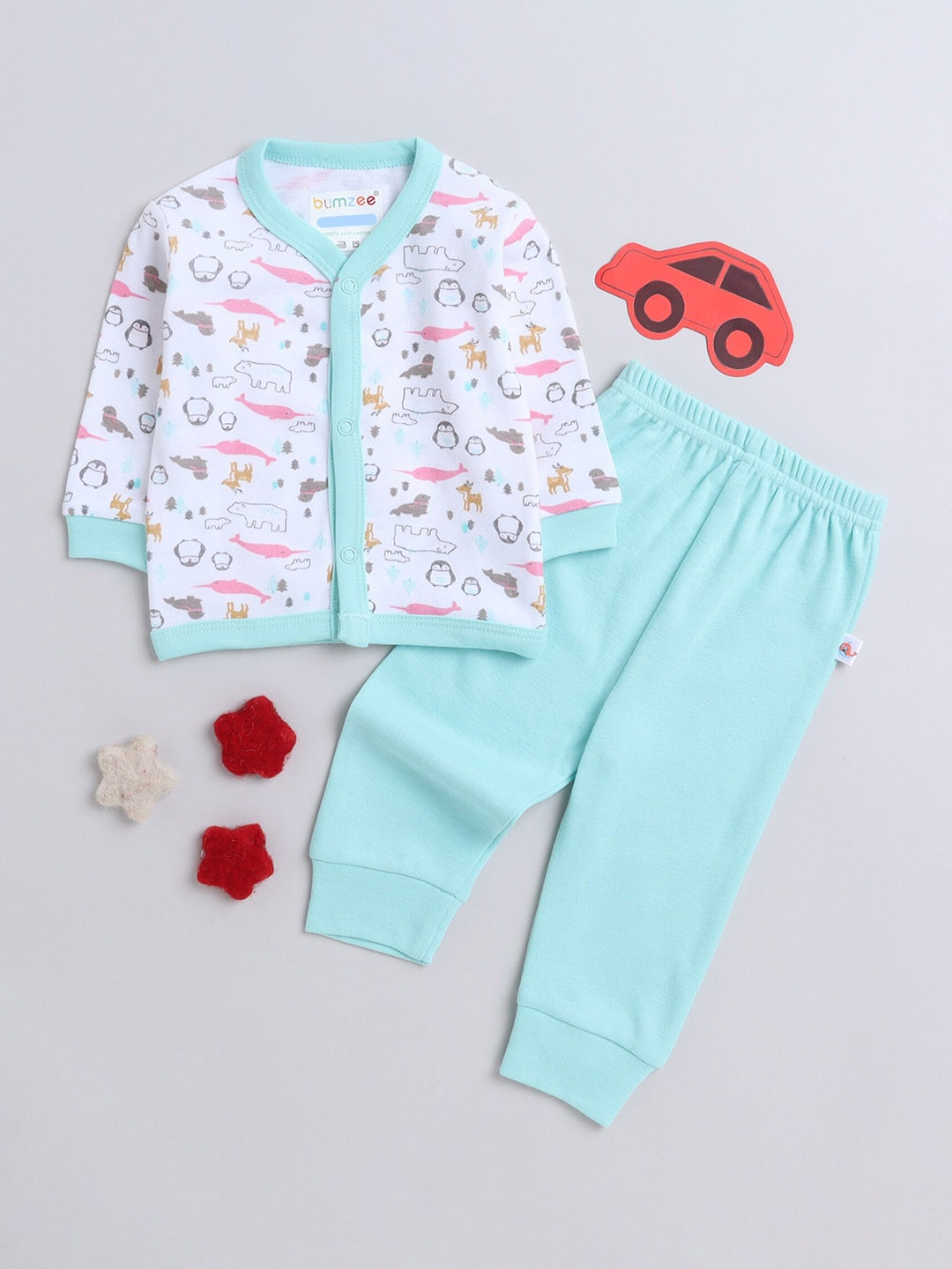 

BUMZEE Infant Girls Graphic Printed Pure Cotton Night suit, Green