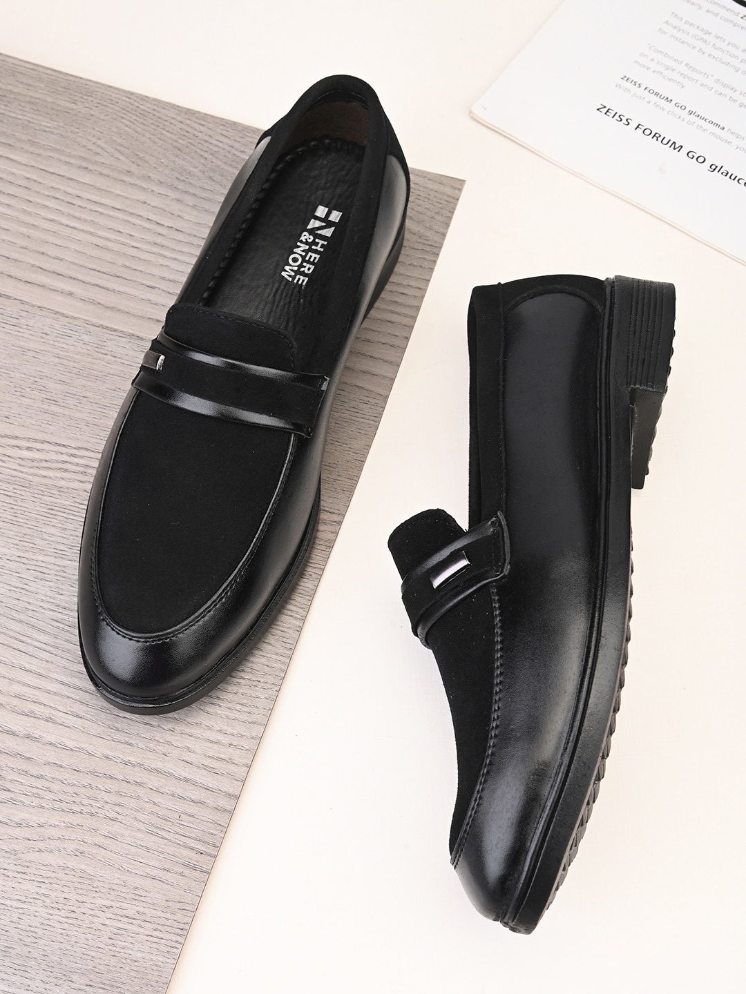 

HERE&NOW Men Round Toe Slip-On Loafers, Charcoal