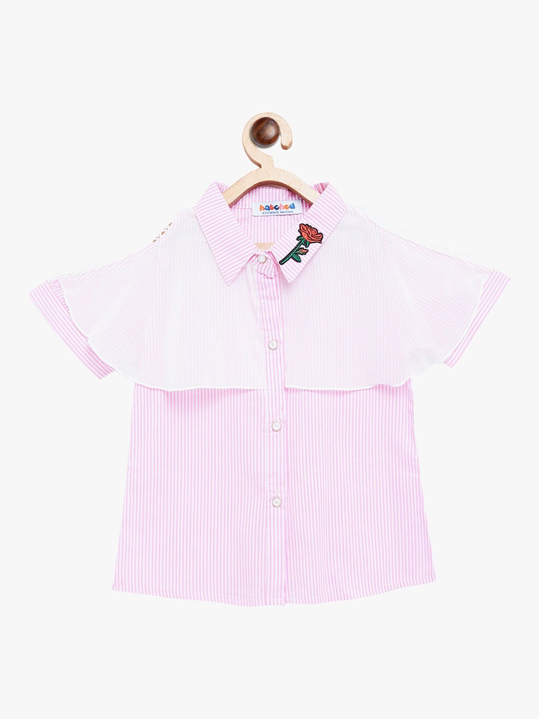 

BAESD Girls Spread Collar Striped Casual Cotton Shirt, Pink