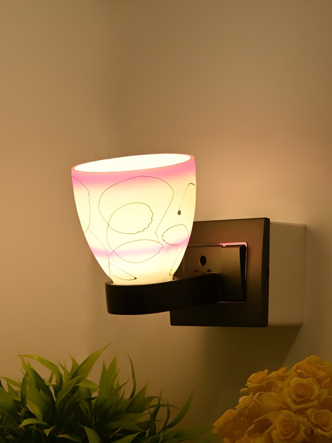 

Afast Pink & White 3 Pieces Printed Contemporary Glass Wall Lamps