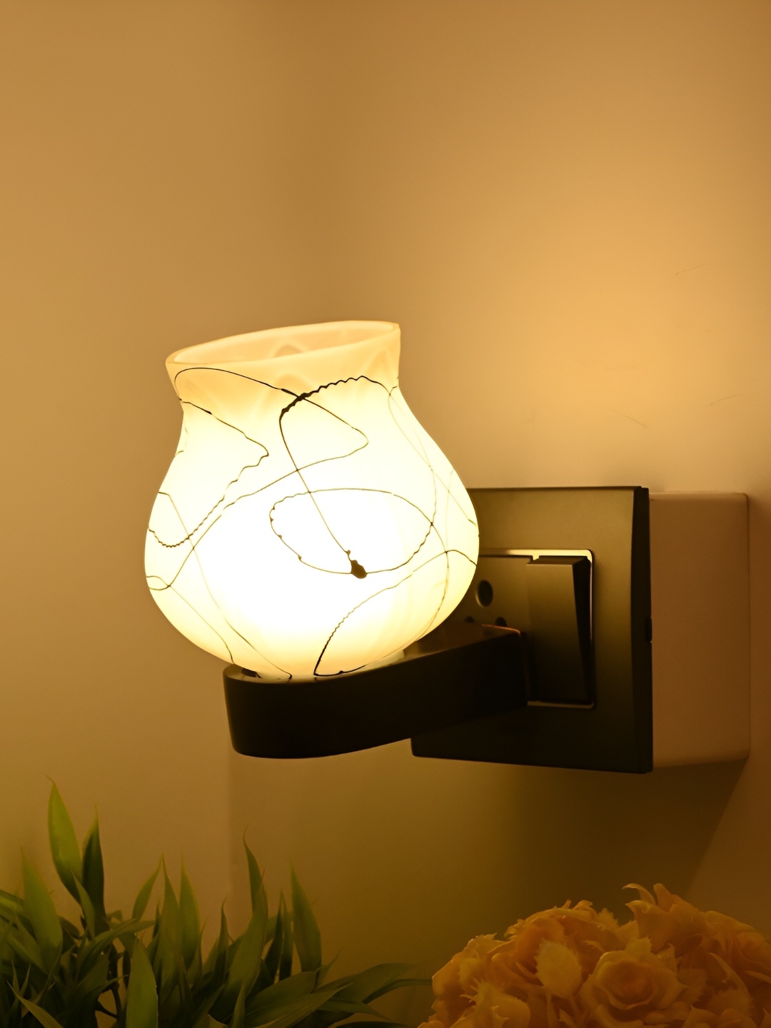 

Afast Yellow & Black Printed Contemporary Glass Wall Lamp With Bulb