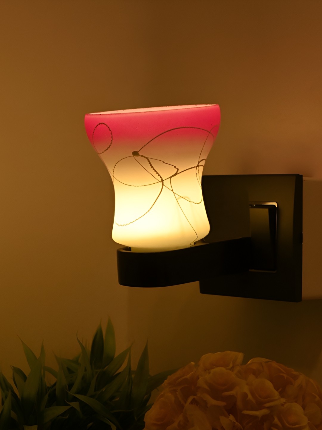 

Afast Yellow & Pink Printed Contemporary Glass Wall Lamp With Bulb