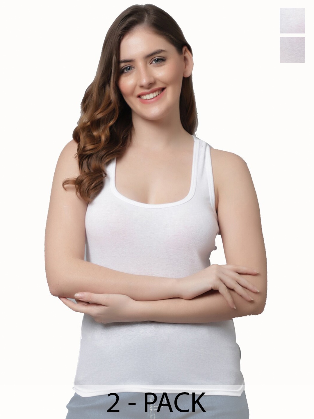 

KEX Pack Of 2 Sleeveless Cotton Tank Top, White