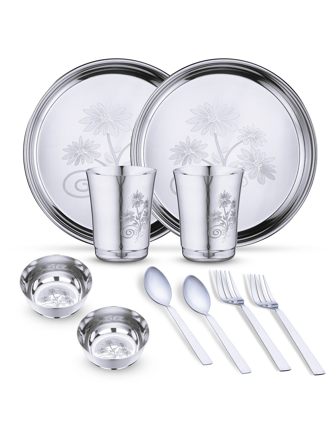 

LIMETRO STEEL 10 Pieces Textured Stainless Steel Gossy Fiished Dinner Set, Silver
