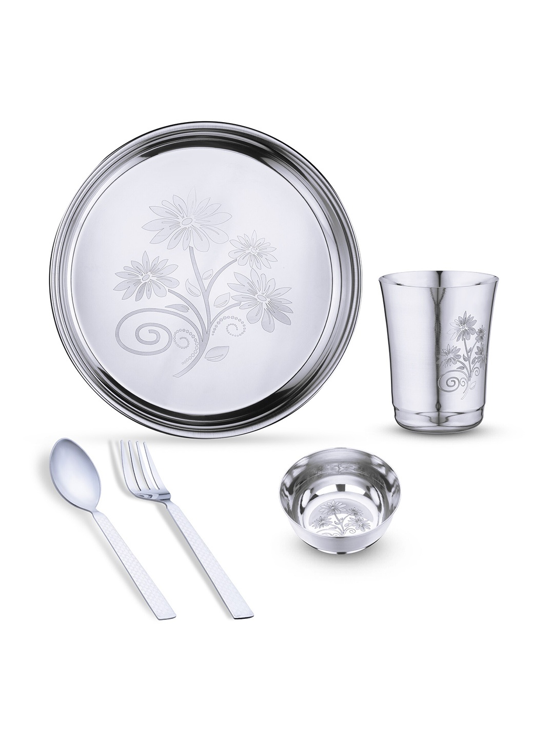 

LIMETRO STEEL Silver Toned Textured 5 Pieces Stainless Steel Dinner Set