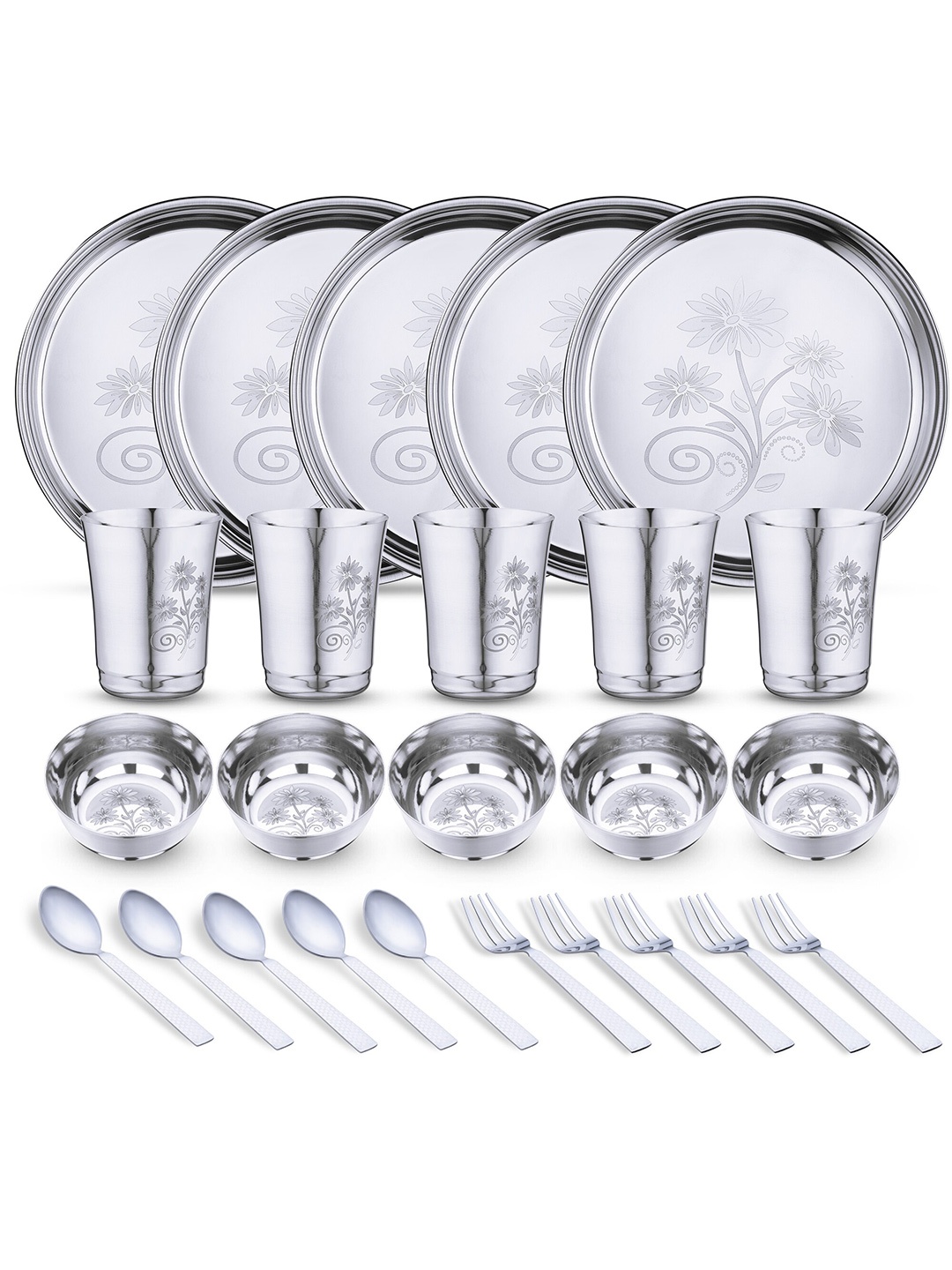 

LIMETRO STEEL 25 Pieces Textured Glossy Stainless Steel Dinner Set, Silver