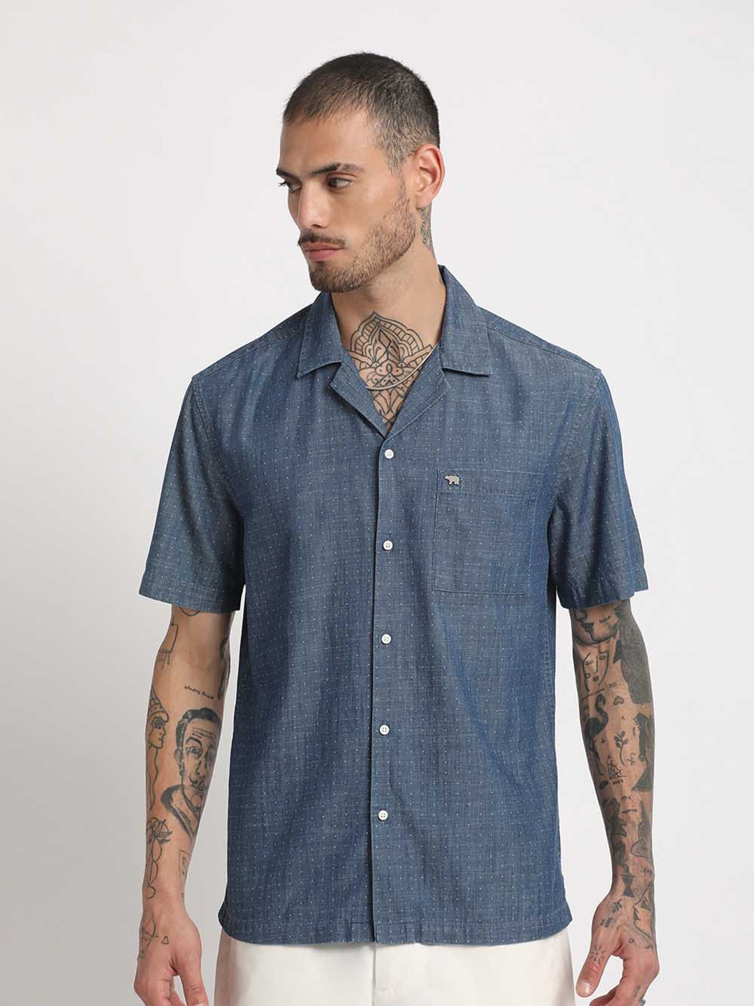 

THE BEAR HOUSE Regular Fit Micro Ditsy Printed Pure Cotton Casual Shirt, Blue