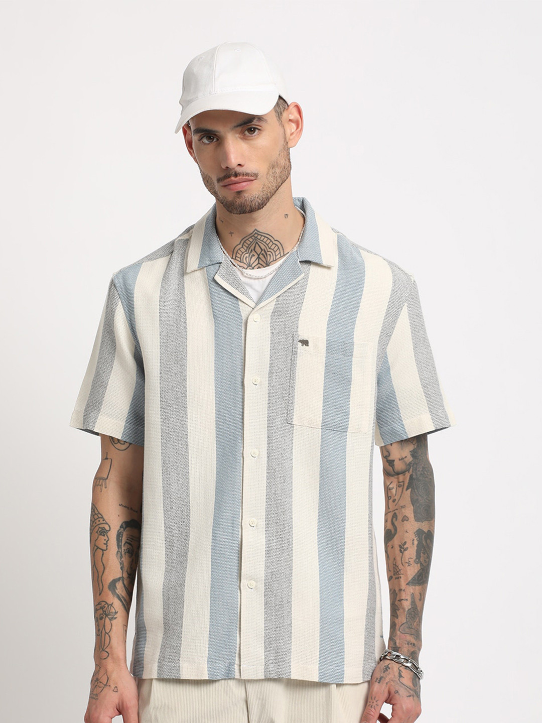 

THE BEAR HOUSE Regular Fit Vertical Striped Casual Shirt, Blue