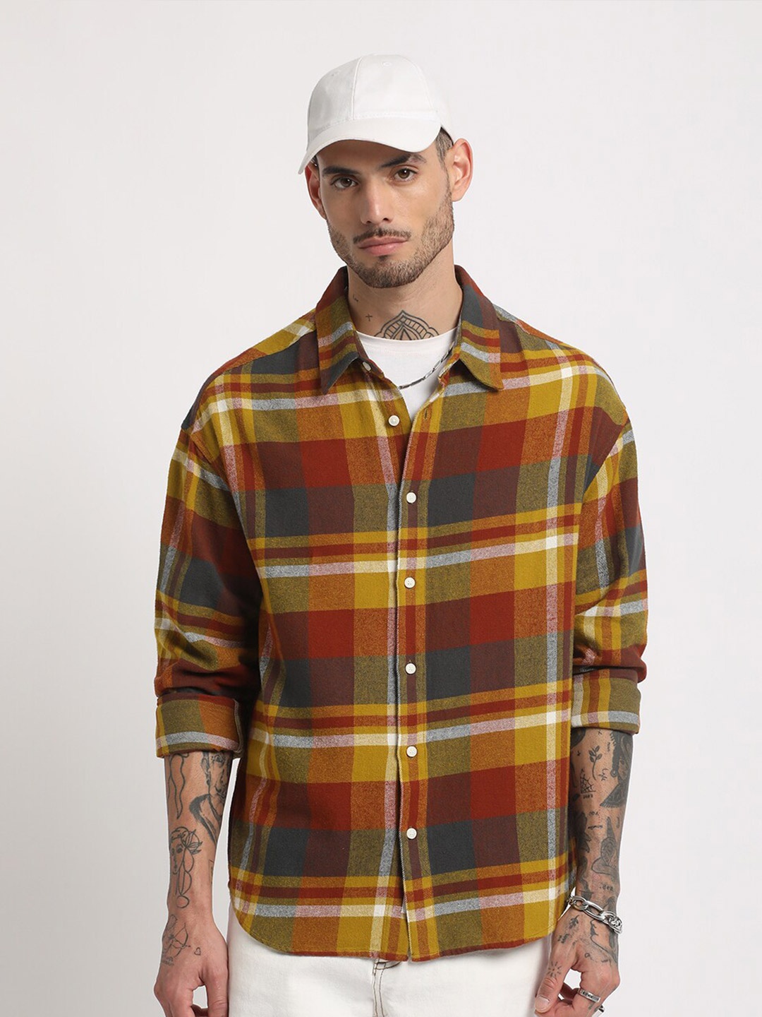 

THE BEAR HOUSE Checked Flannel Casual Pure Cotton Shirt, Red