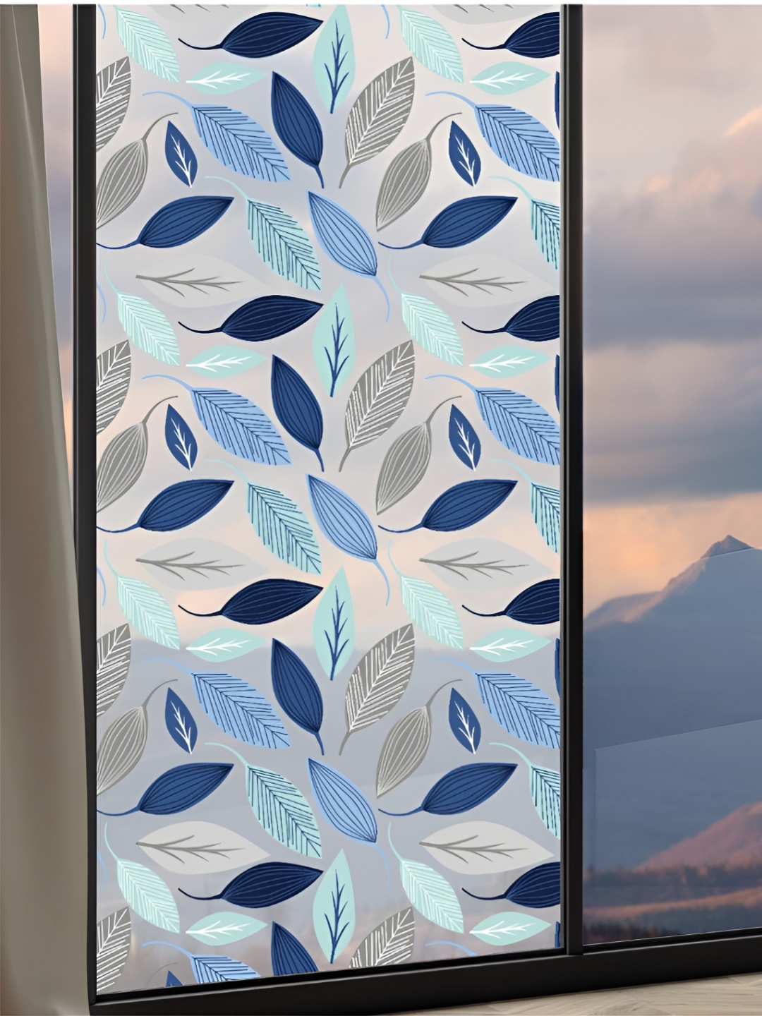 

CVANU Transparent & Blue Leaf-design Self-adhesive Water-proof Window Film