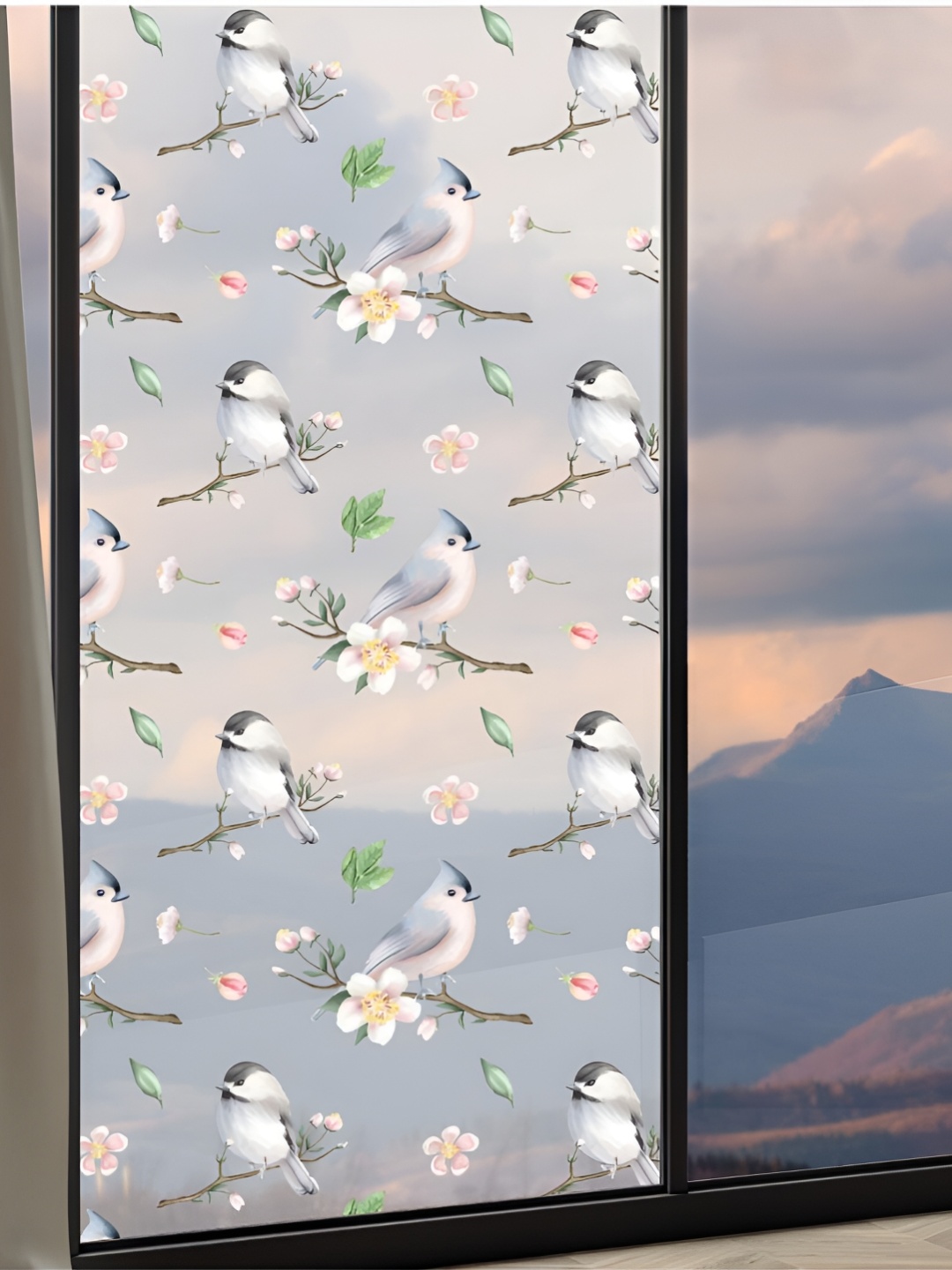 

CVANU Beige & Green Birds designed Self adhesive Water-proof Window Film