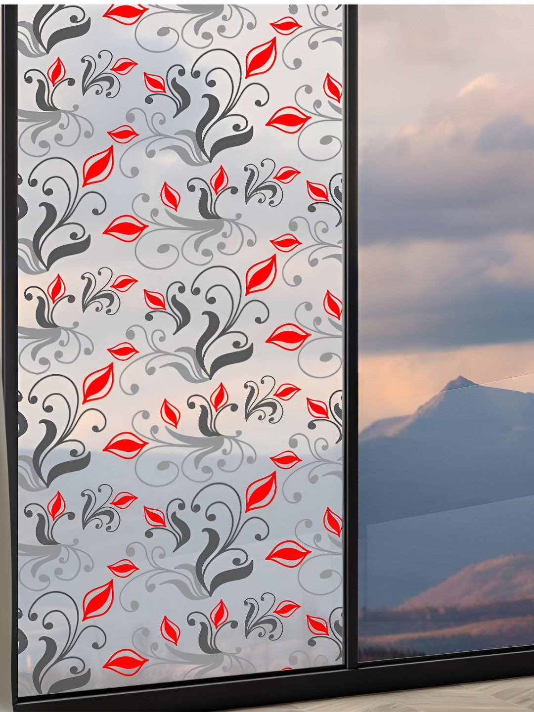 

CVANU Grey & Red Ethnic Motifs printed Self adhesive Window Sticker