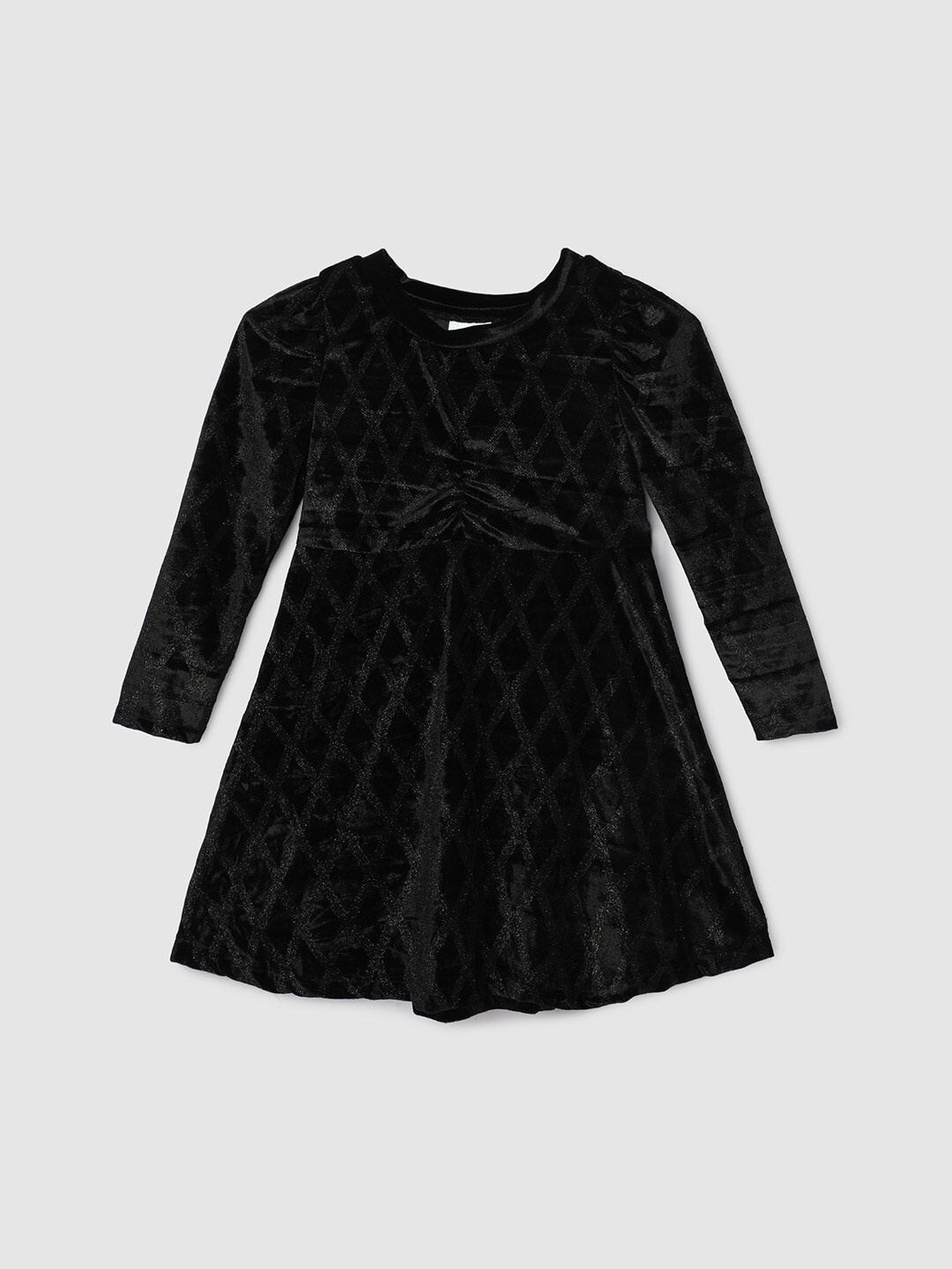 

max Girls Self Design Embellished Fit & Flare Dress, Black
