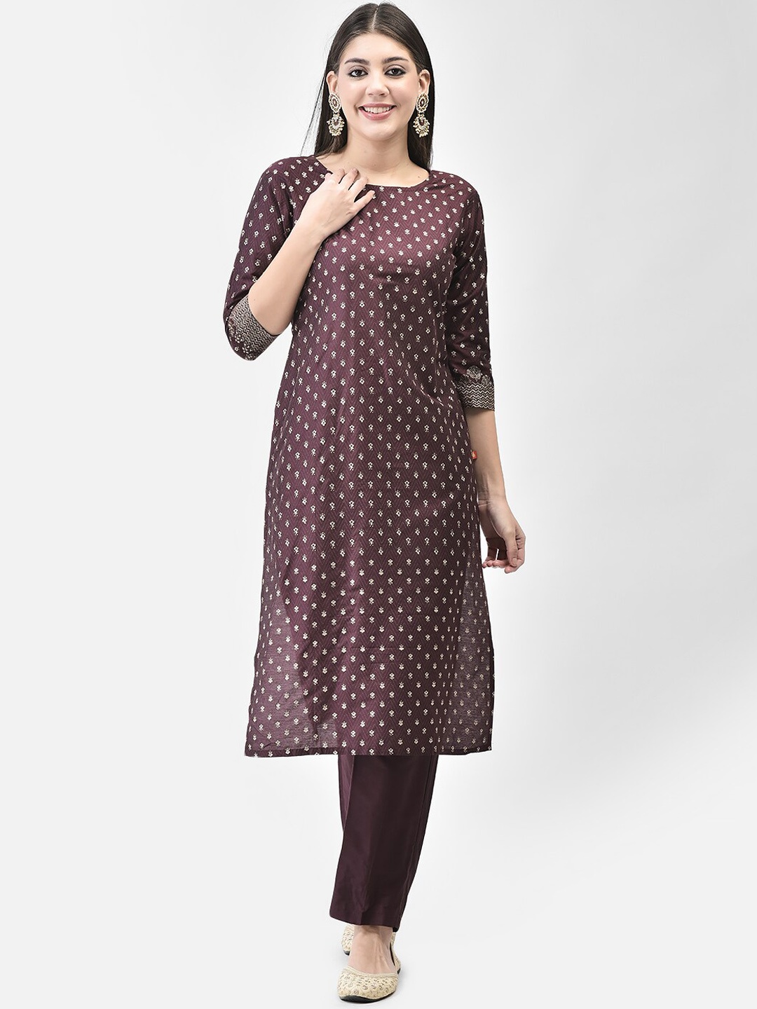 

Span Printed Straight Kurta With Trousers, Purple