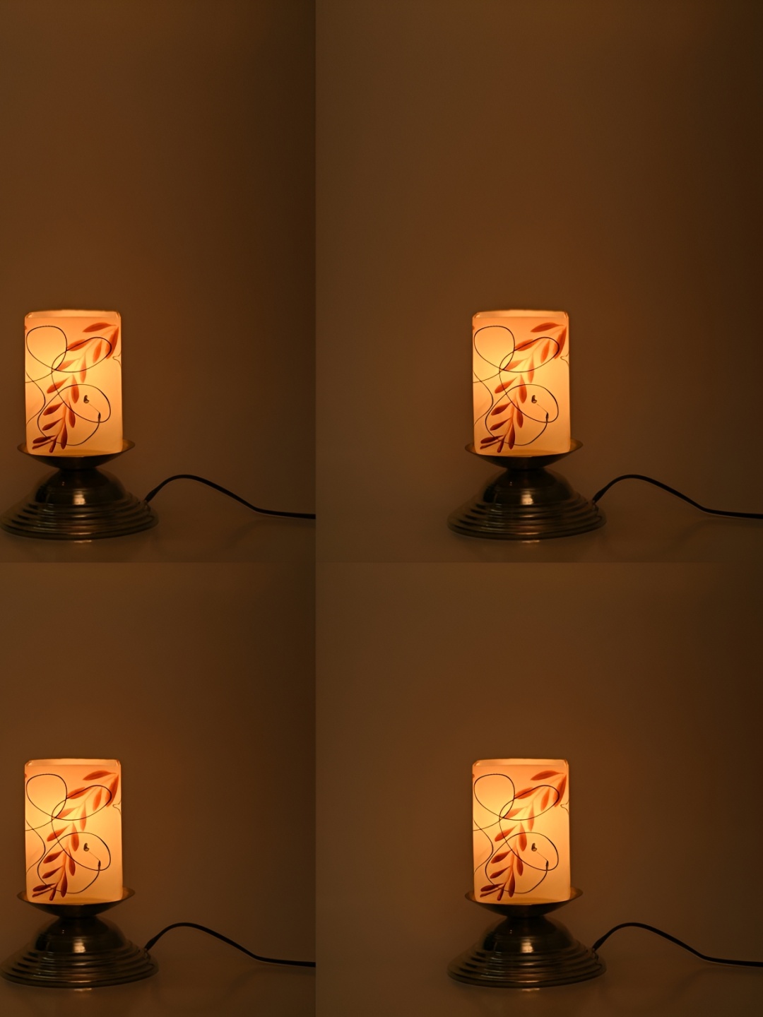 Afast White Printed Cylinder Metal Table Lamp With Adjustable Cord