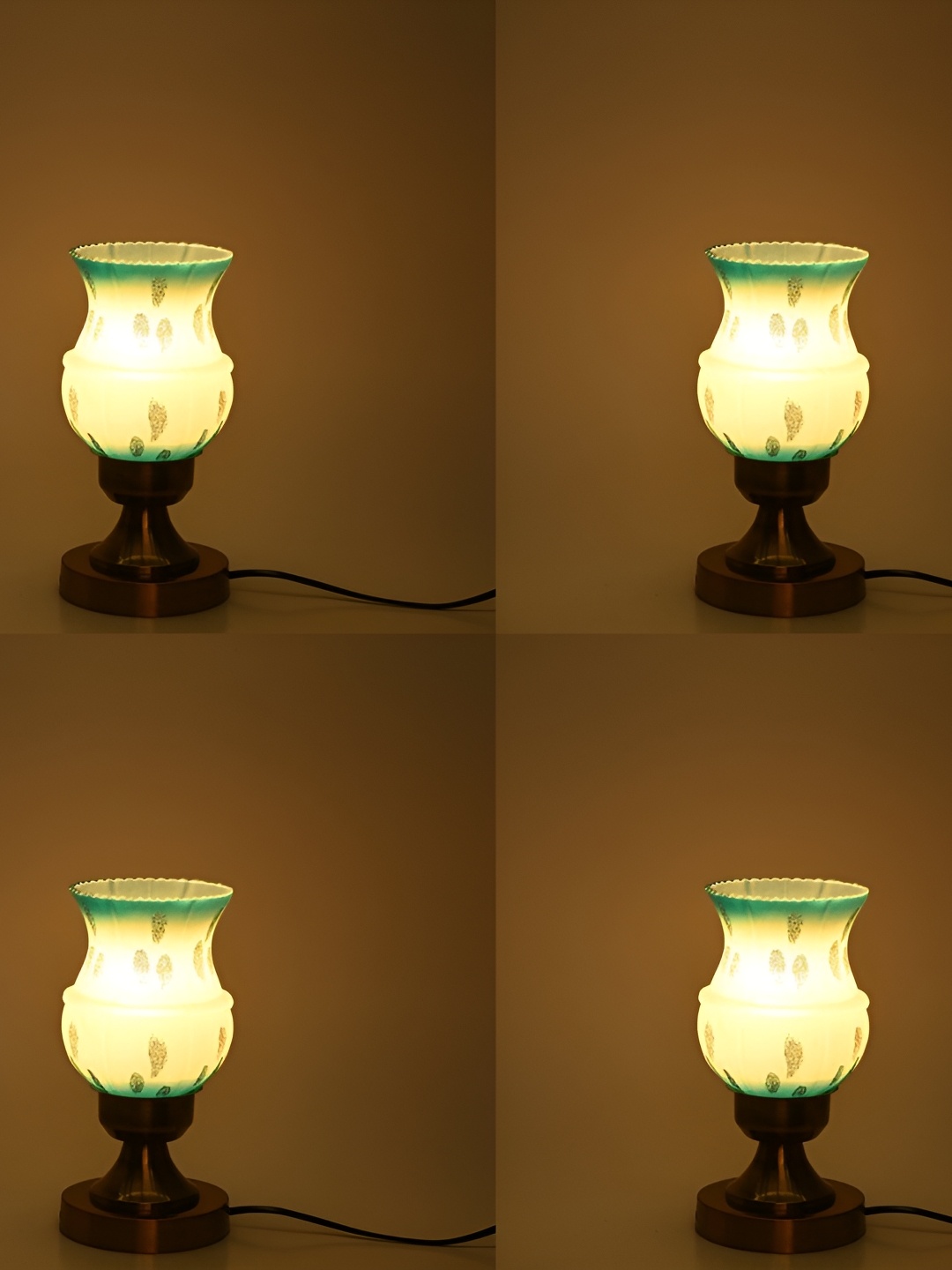 Afast White & Green 4 Pieces Bell Shaped Adjustable Table Lamp