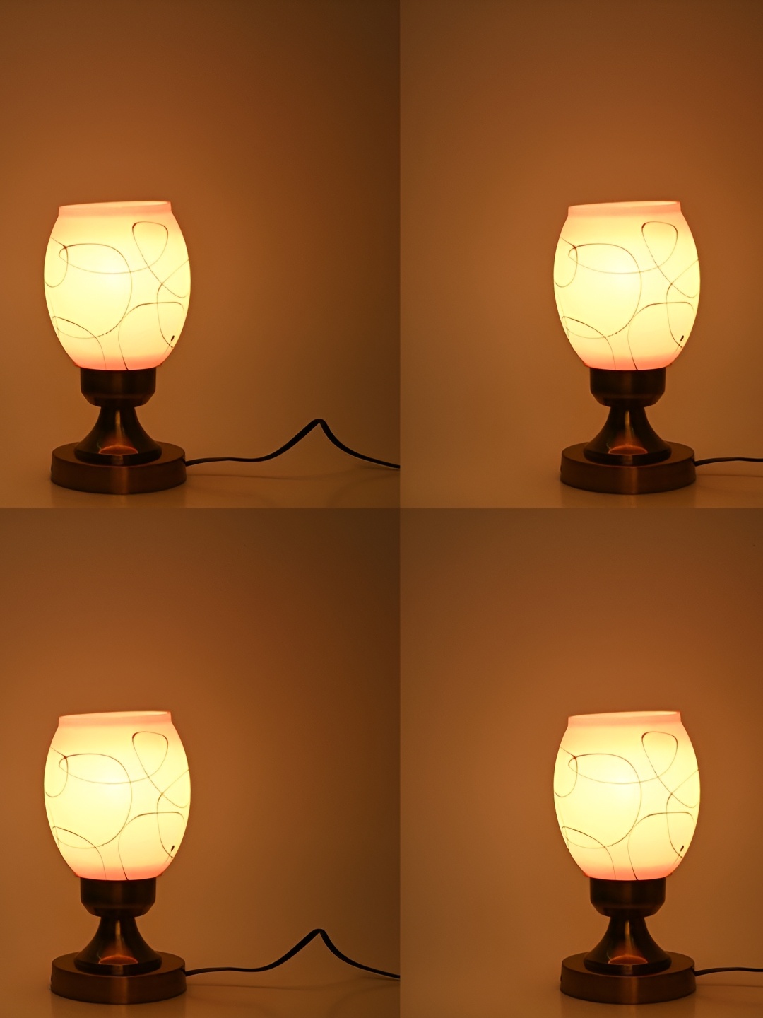 

Afast White & Gold Toned 4 Pieces Printed Metal Table Lamp With Adjustable Cord
