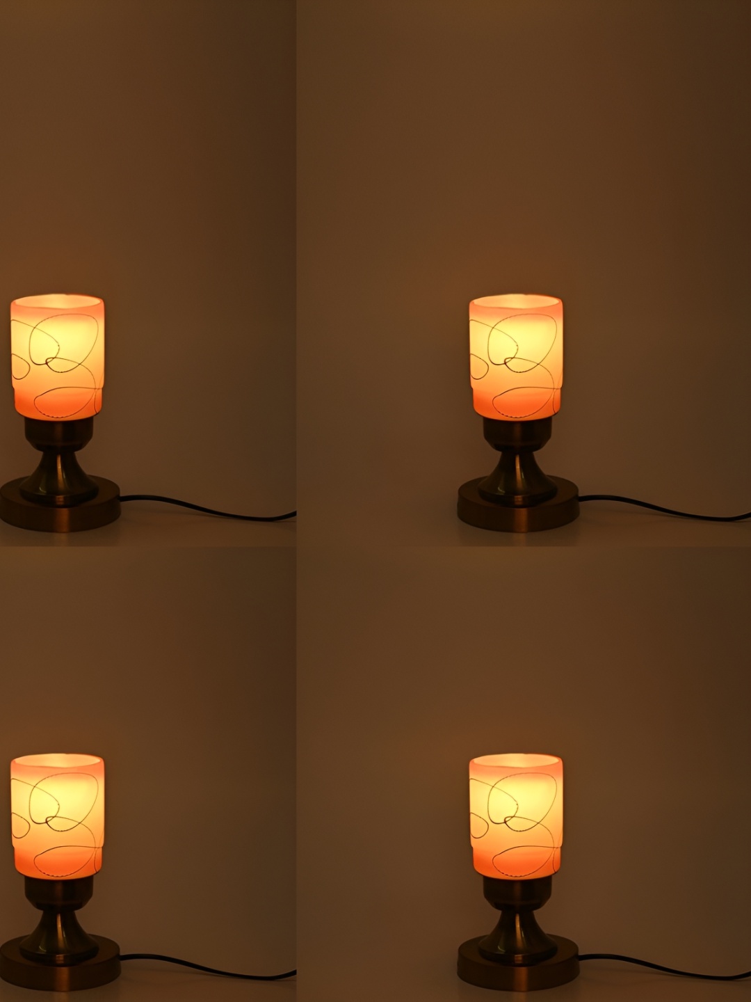 

Afast White & Brown 4 Pieces Printed Metal with Adjustable Cord Table Lamps