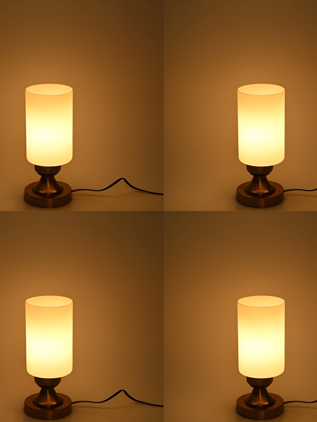 

Afast White & Gold Toned 4 Pieces Cylindrical Glass Table Lamps