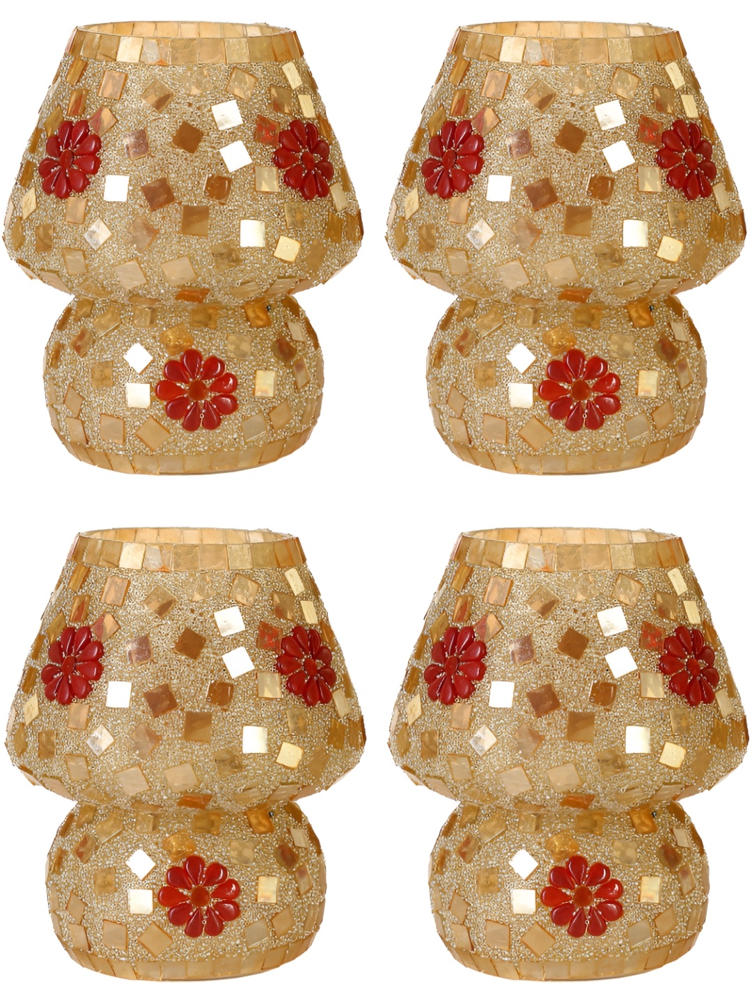 Afast Beige & Red 4 Pcs Textured Glass Frustum Table Lamp with Adjustable Cord
