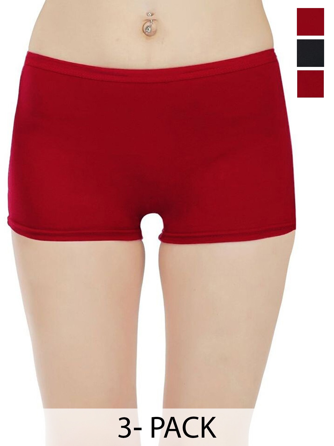 

arLa APPAREL Pack Of 3 Seamless Pure-Cotton Boyshorts Briefs, Maroon