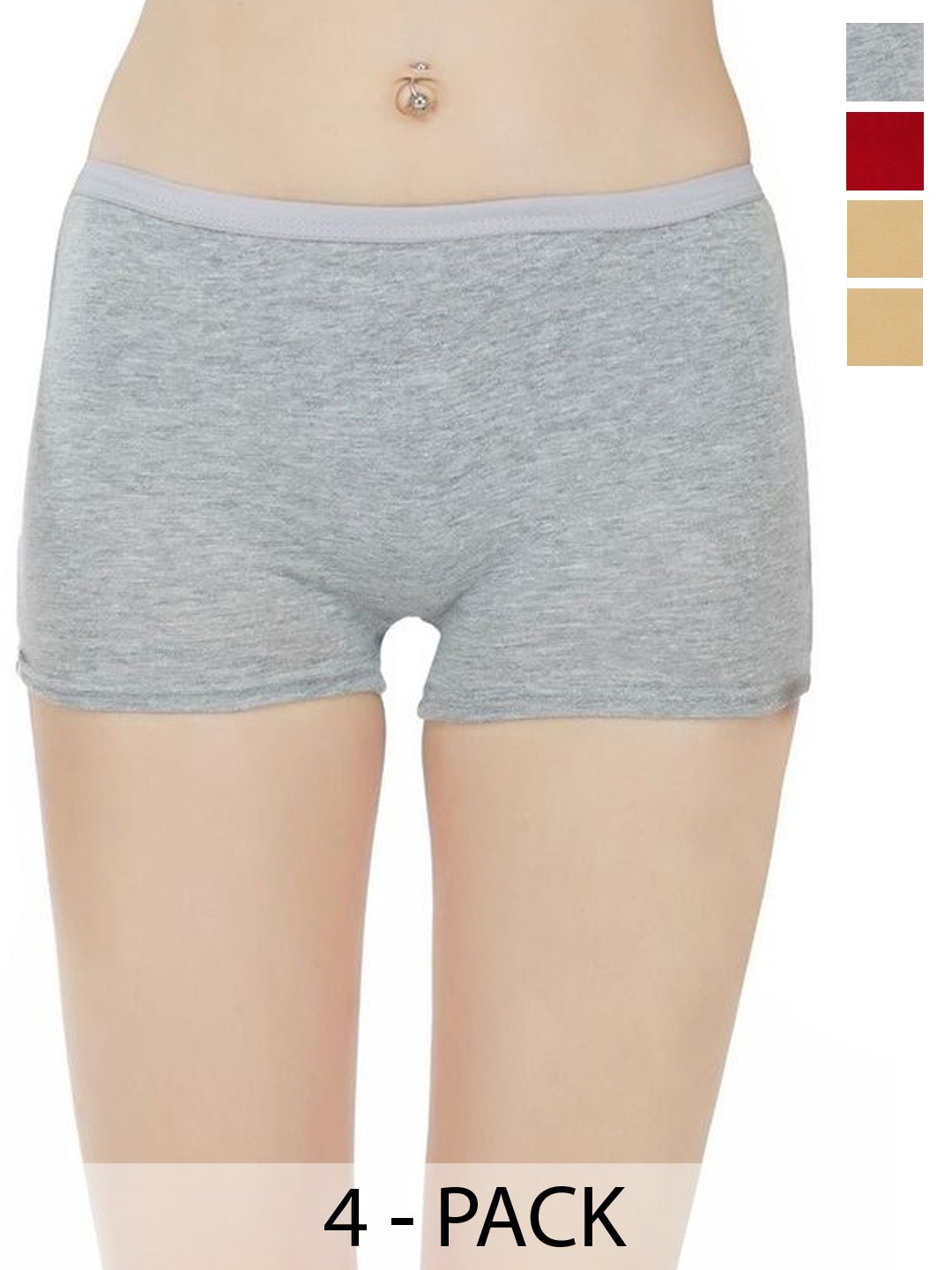 

arLa APPAREL Pack Of 4 Seamless Pure-Cotton Boy Shorts Briefs, Beige