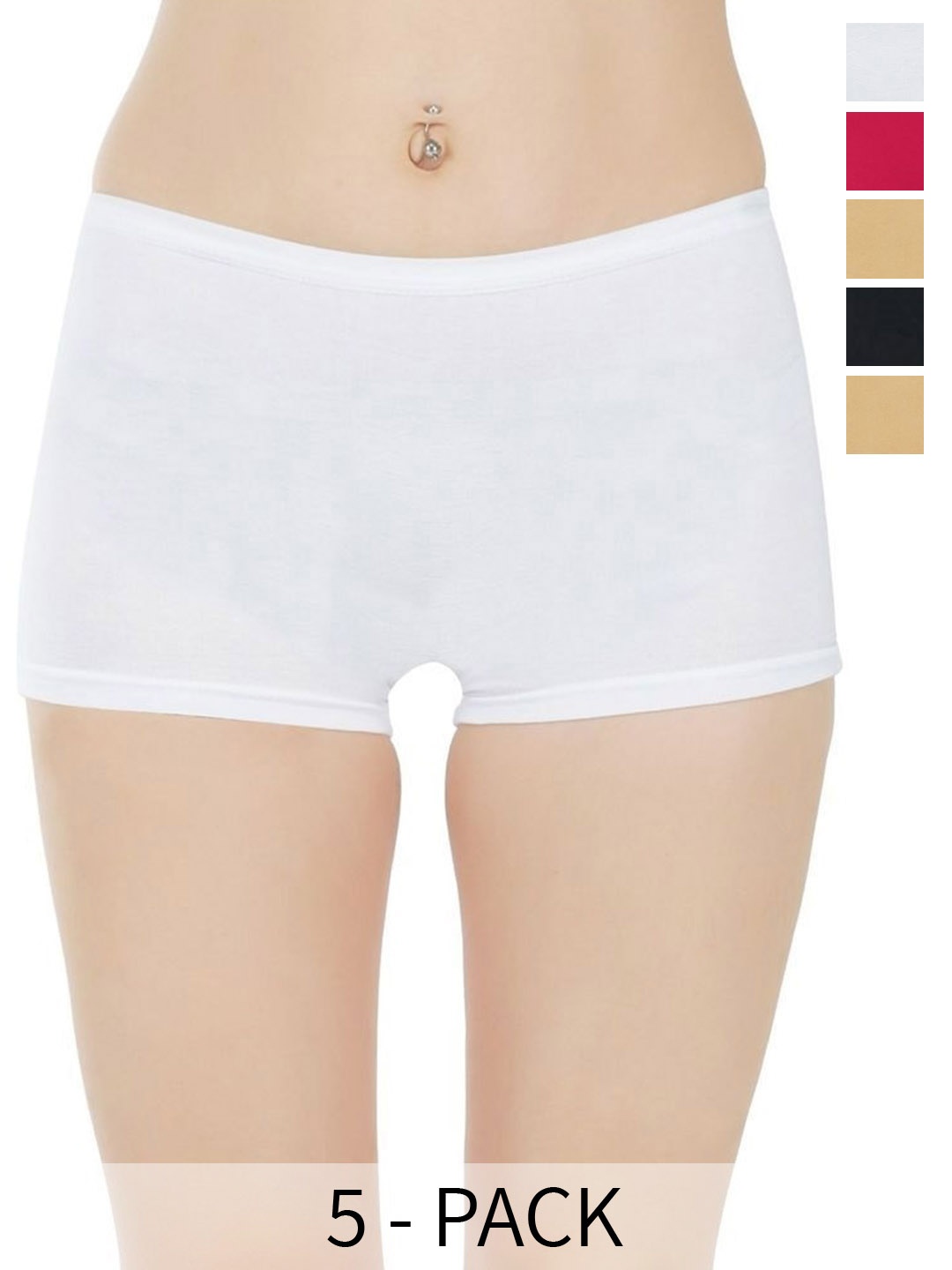 

arLa APPAREL Pack Of 5 Pure-Cotton Boyshort Briefs (P5)_BoyShort-2Beige_BLK_Red_WHT, Black