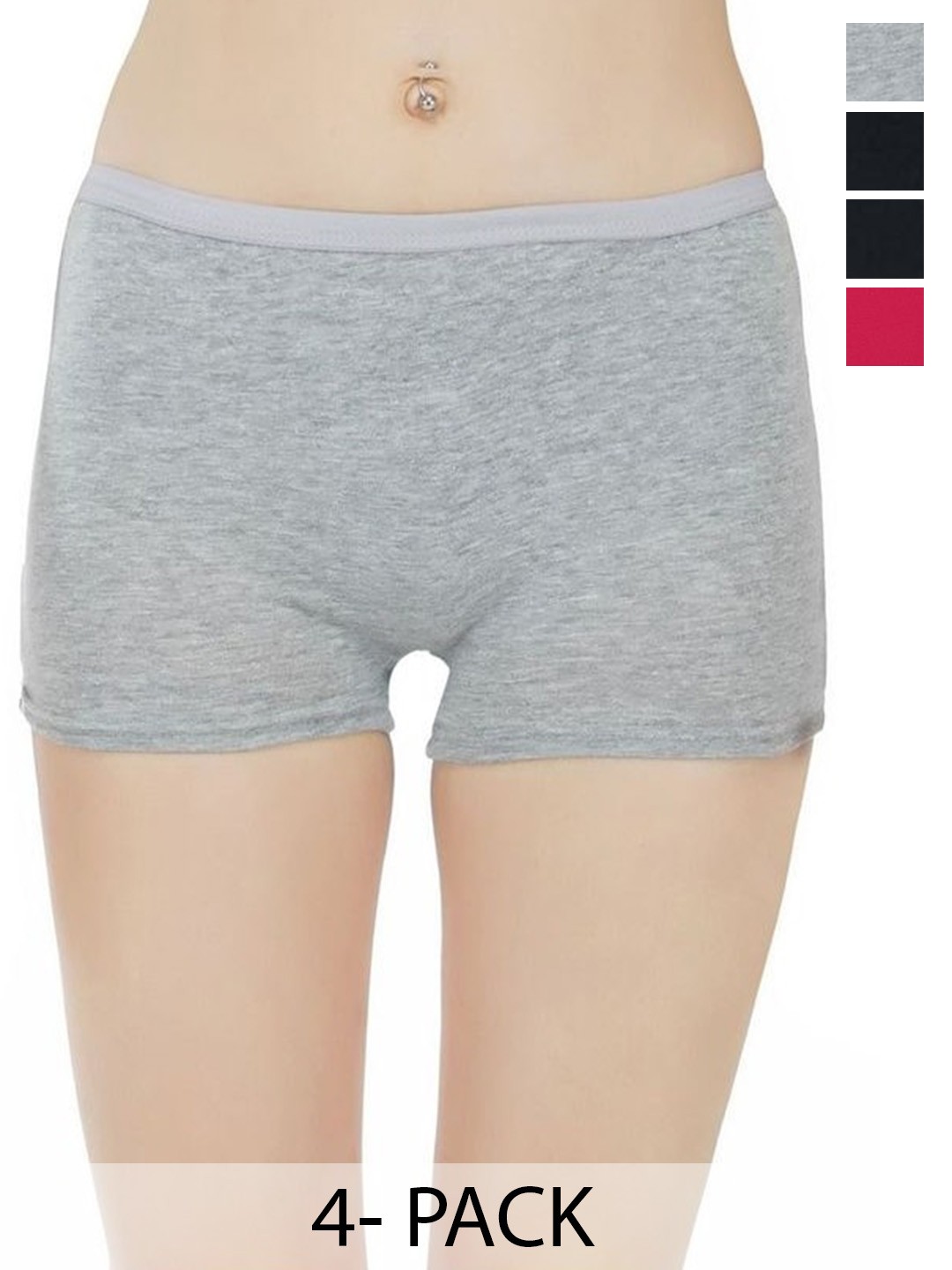 

arLa APPAREL Women Pack Of 4 Seamless Pure-Cotton Boy Shorts, Grey
