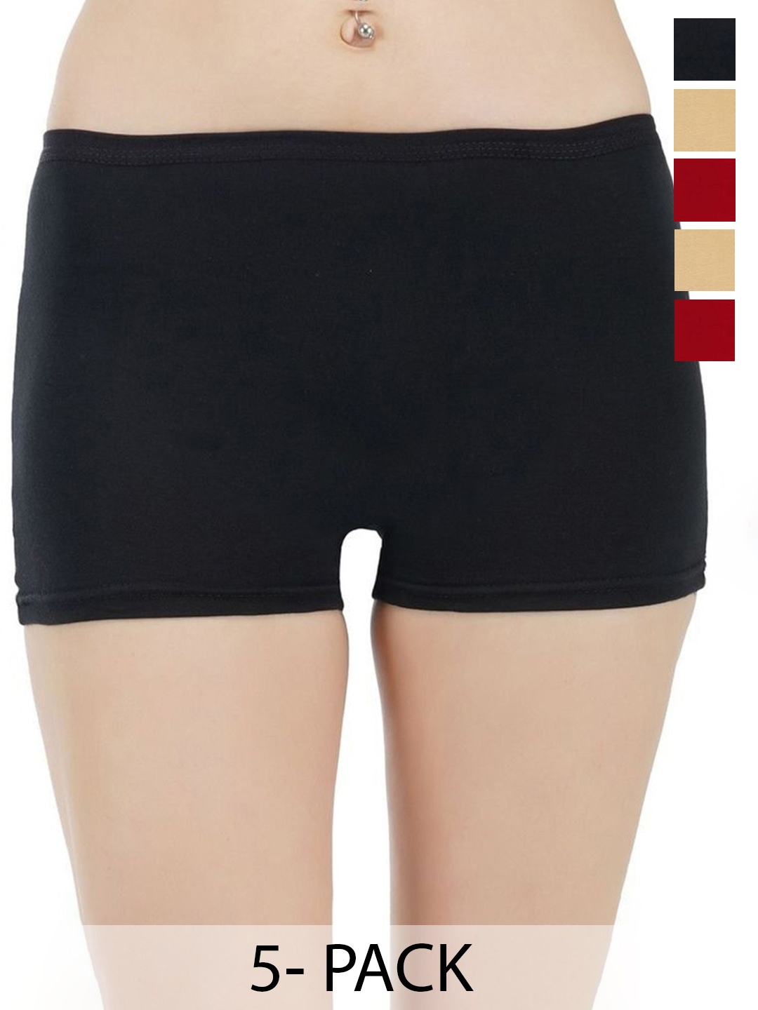 

arLa APPAREL Pack Of 5 Seamless Pure-Cotton Boyshorts, Beige