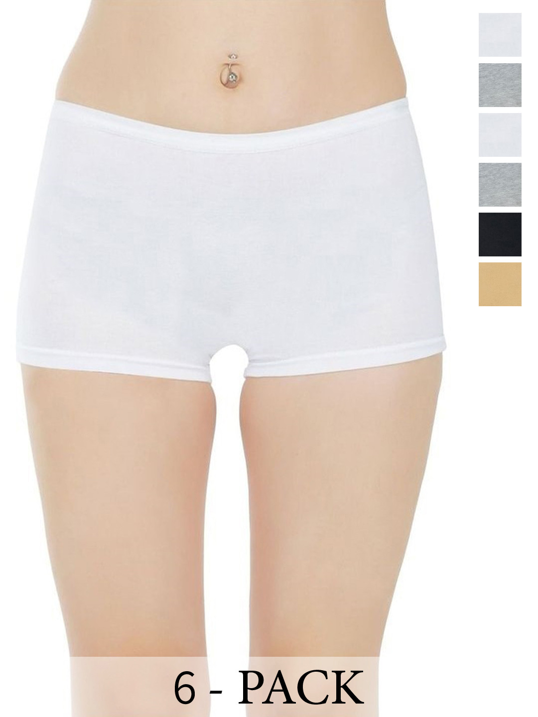 

arLa APPAREL Pack Of 6 Seamless Pure-Cotton Boyshorts(P6)_BoyShort-BLK_2WHT_2GRY +BG, White