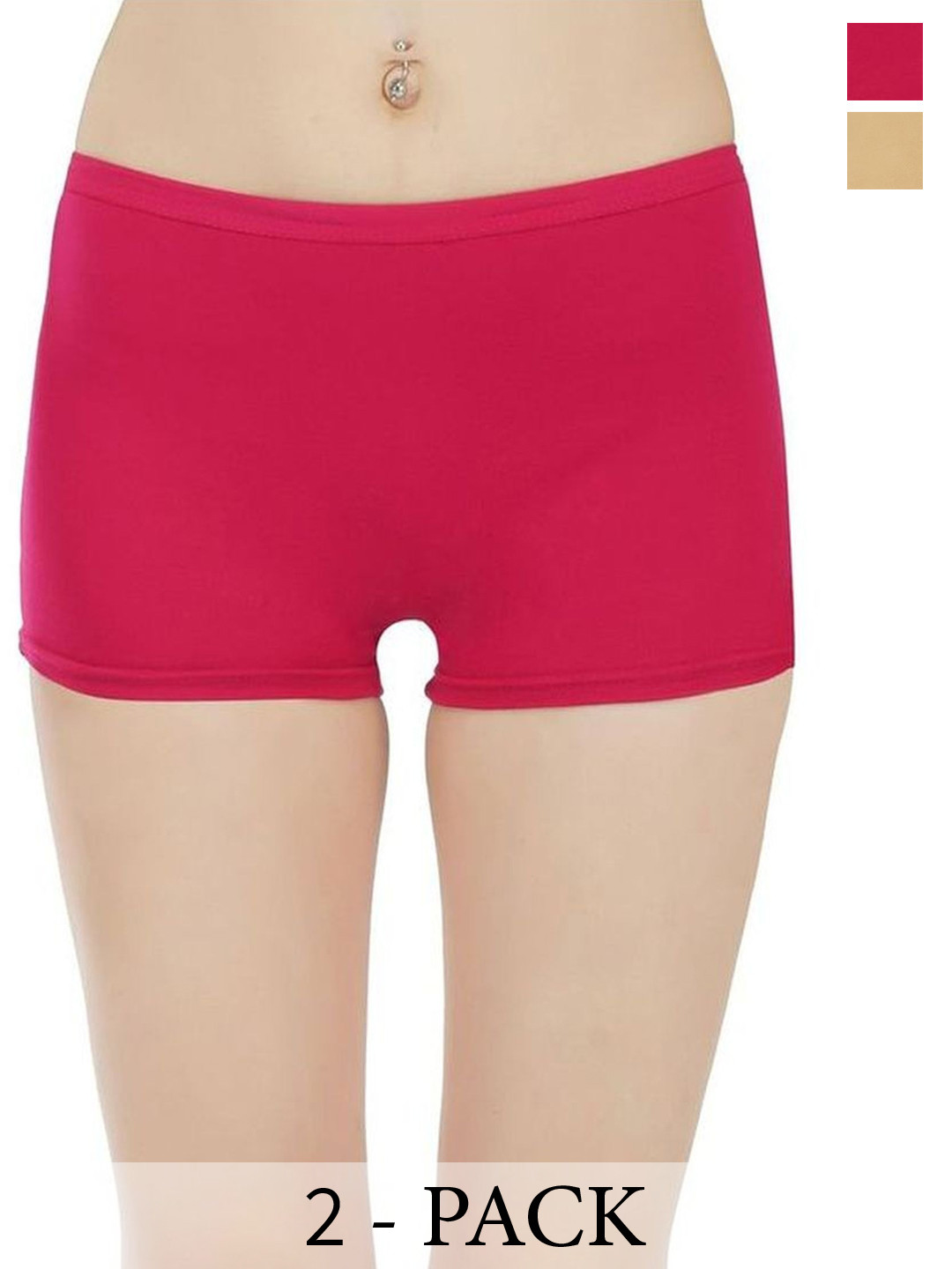 

arLa APPAREL Pack Of 2 Seamless Pure-Cotton Boyshorts Briefs(P2)_BoyShort-Beige_Red