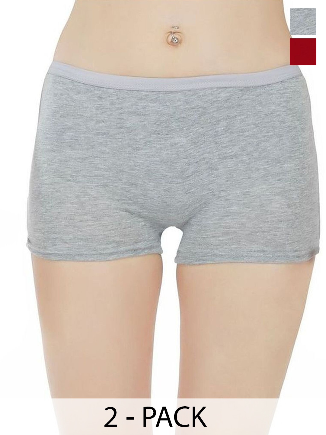 

arLa APPAREL Pack Of 2 Seamless Pure-Cotton Boyshorts Briefs, Grey