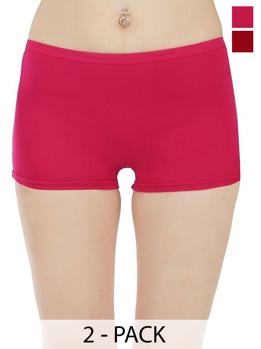 

arLa APPAREL Women Pack Of 2 Seamless Pure Cotton Boy Shorts, Red