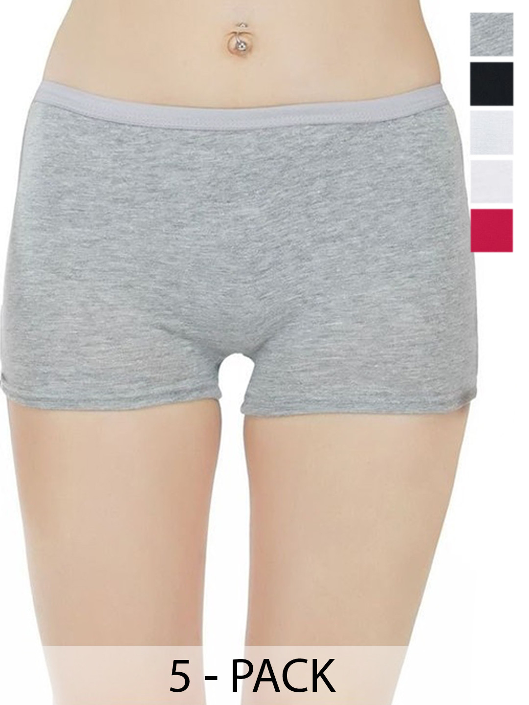 

arLa APPAREL Pack Of 5 Seamless Pure-Cotton Boyshorts(P5)_BoyShort-Black_Grey_2White_Red