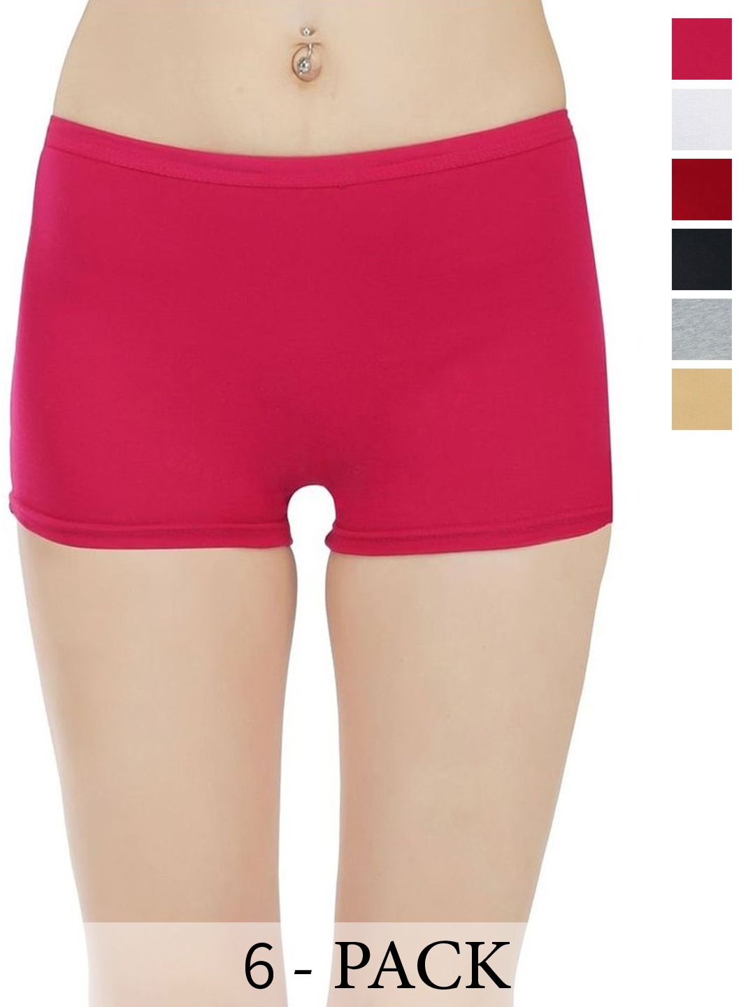 

arLa APPAREL Pack Of 6 Seamless Pure-Cotton Boyshorts, Black