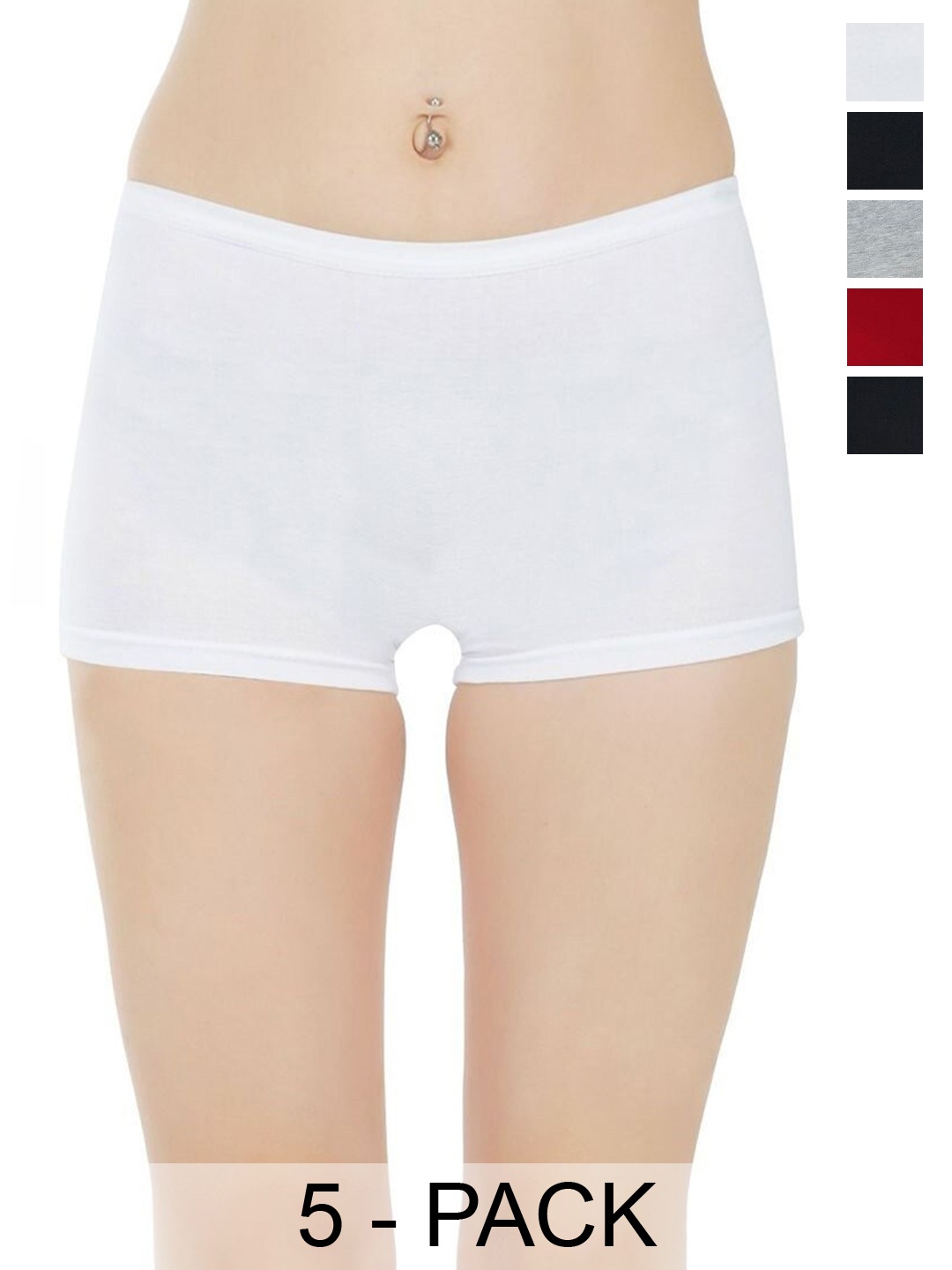 

arLa APPAREL Pack Of 5 Seamless Pure-Cotton Boyshorts, White